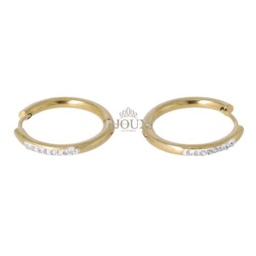 Orecchini a cerchietto 20mm in acciaio gold con zirconi