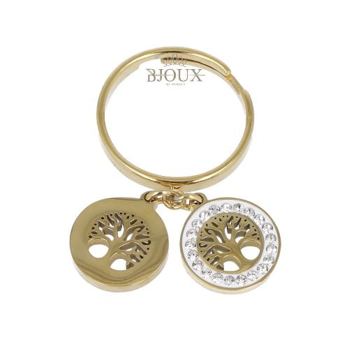 Anello acciaio oro con albero della vita