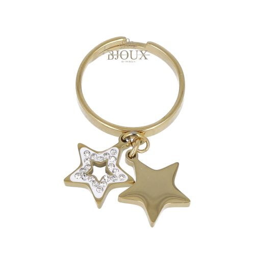 Anello acciaio dorato con stelle