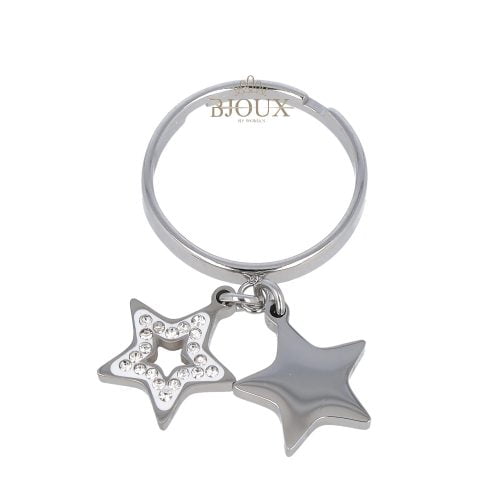 Anello acciaio rodio con stelle