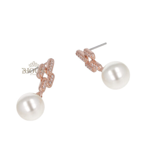 Orecchini gold rose con strass e perla in vetro