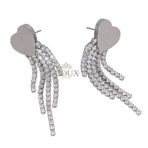 Orecchini cuore in acciaio con strass pendente