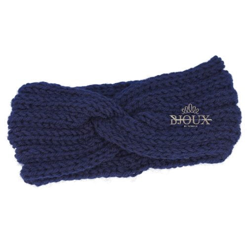 Fascia lana da bambina con lavorazione ad uncinetto blu