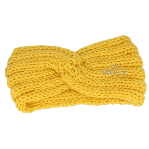 Fascia lana da bambina con lavorazione ad uncinetto giallo