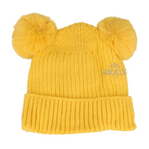 Cappello baby in lana e doppio ponpon giallo
