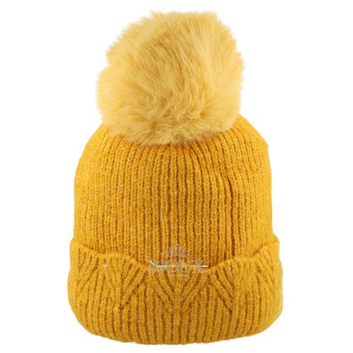 Cappello in lana lavorata giallo con ponpon