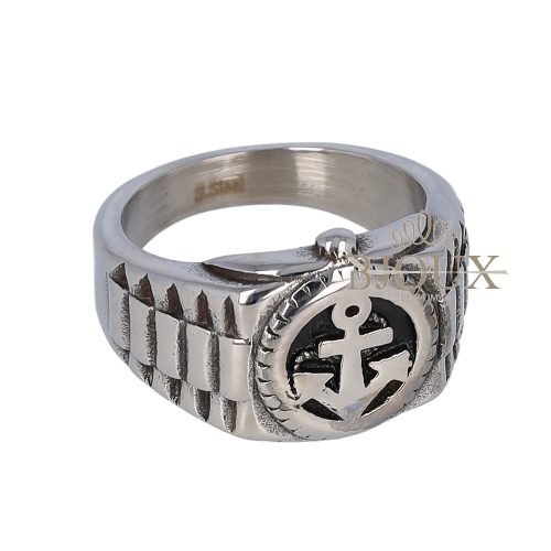 Anello da uomo in acciaio intarsiato con ancora