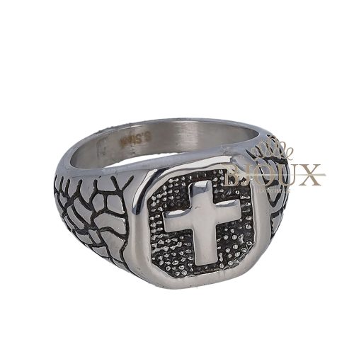 Anello da uomo in acciaio intarsiato con croce