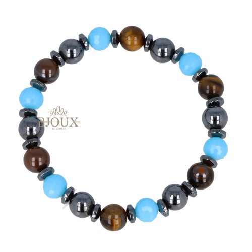 Bracciale elastico con sfere occhio di gatto e vetro turchese