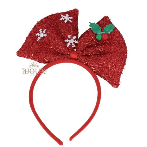 Frontino cerchietto natalizio fiocco glitter rosso