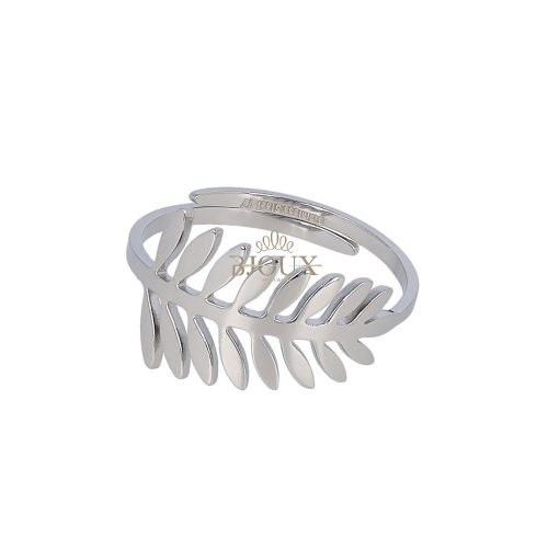 Anello foglia di alloro in acciaio rodiato