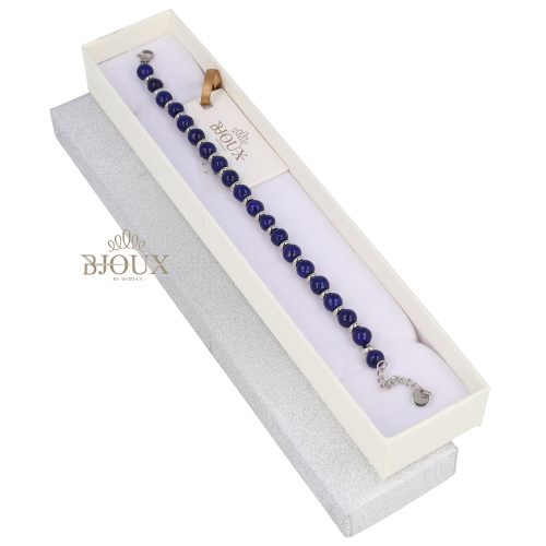 Bracciale in acciaio con sfere vetro blu 6mm