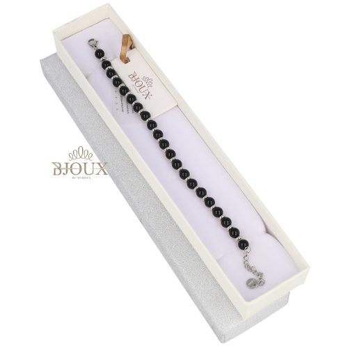 Bracciale in acciaio con sfere vetro nero 6mm