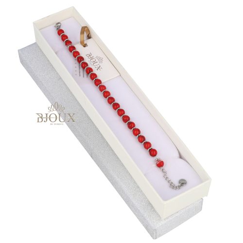 Bracciale in acciaio con sfere vetro rosso 6mm