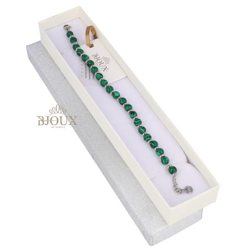Bracciale in acciaio con sfere vetro verde scuro 6mm
