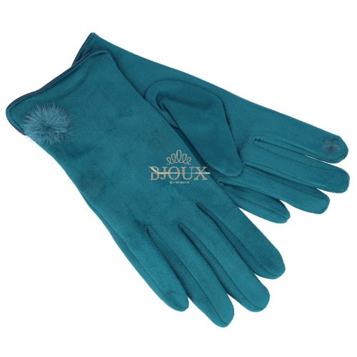 Guanto donna in pile con pon pon verde