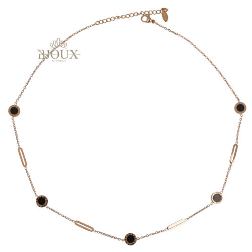 Collana catena oro rosa con forme geometriche e pietra nera