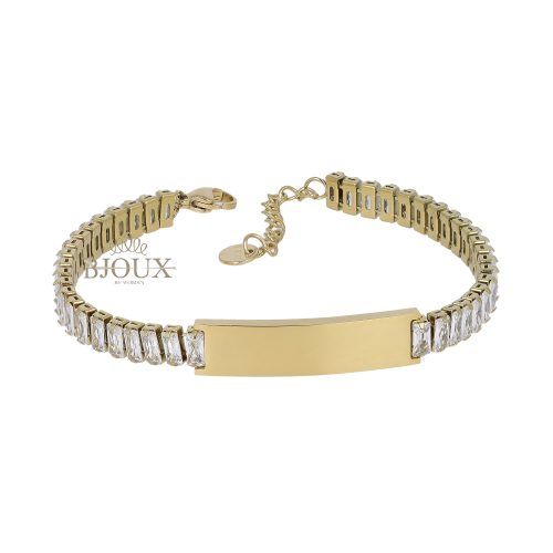 Bracciale dorato con baguette krystal e targhetta