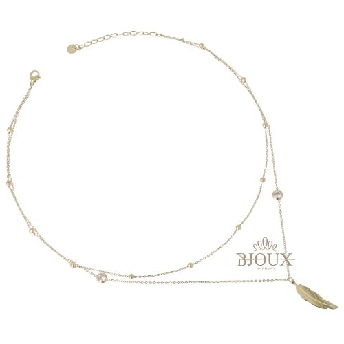 Collana due fili in acciaio gold con piuma