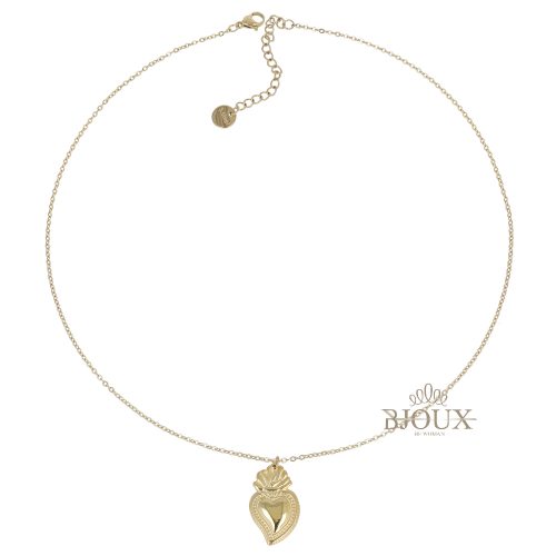 Collana in acciaio oro con cuore sacro