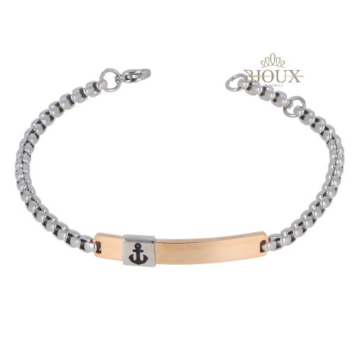 Bracciale in acciaio oro rosa rodio con targhetta e ancora