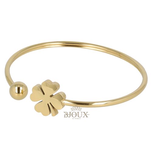 Bracciale semirigido in acciaio inox con quadrifogli oro
