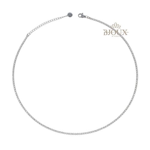 Collana girocollo di strass 2mm in acciaio rodiato