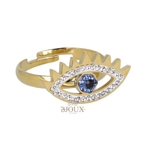 Anello in acciaio oro con occhio e zirconi