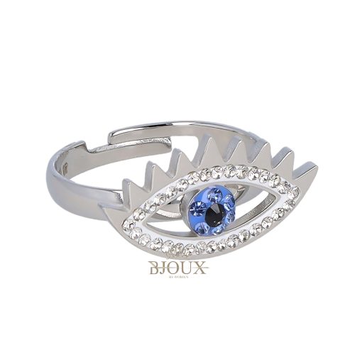 Anello in acciaio rodio con occhio e zirconi