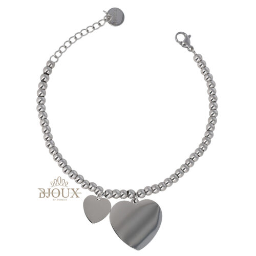 Bracciale acciaio a pallini con cuori