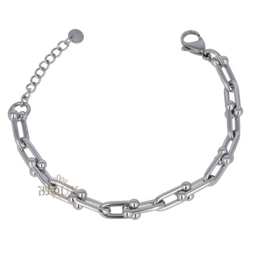 Bracciale in acciaio catena ovale con pallini rodiati