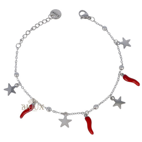 Bracciale in acciaio rodiato con stelline corni