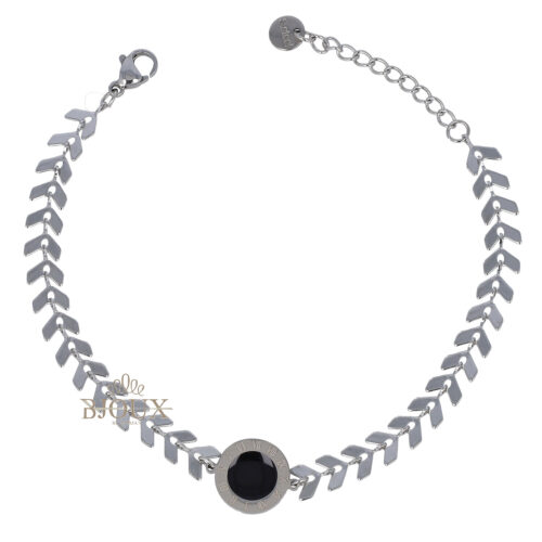 Bracciale in acciaio con alloro e tondo smaltato