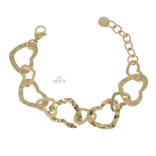 Bracciale catena in acciaio dorato cuori martellati