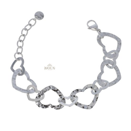Bracciale catena in acciaio rodiato cuori martellati