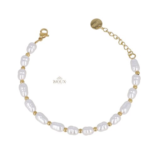 Bracciale barilotti perla ovale con acciaio dorato