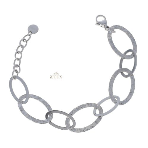 Bracciale catena ovali martellati in acciaio rodio