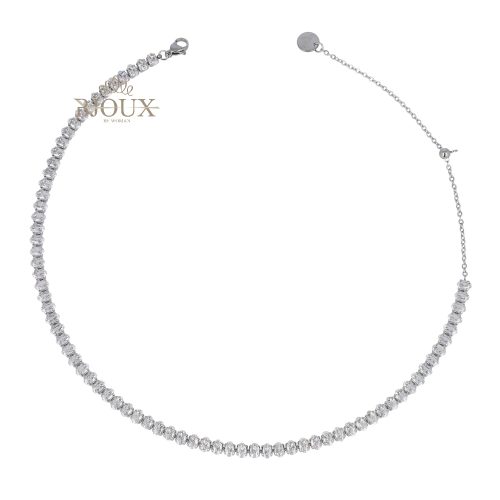 Collana catena di strass ovali e acciaio rodio