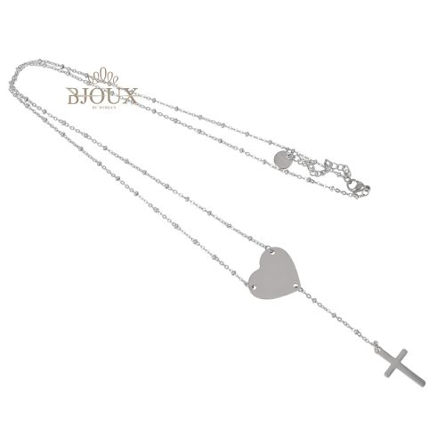 Collana lunga con cuore e crocetta colore silver