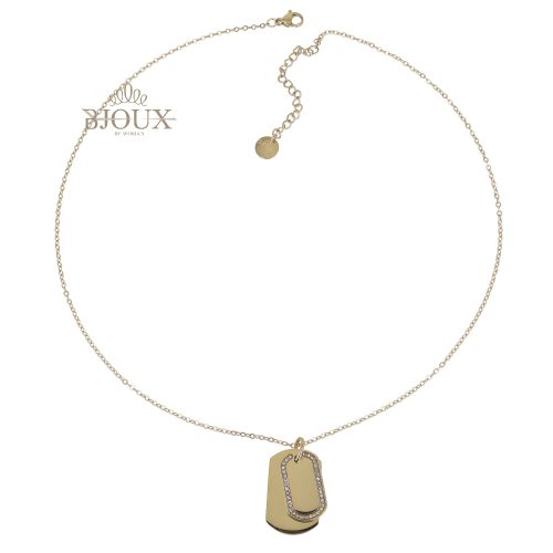 Collana acciaio dorato con doppia targhetta strass
