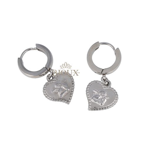 Orecchini cerchietto con pendente cuore e cupido rodio