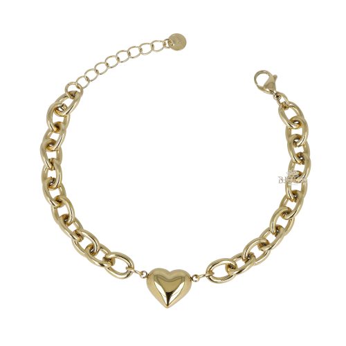 Bracciale acciaio catena con cuore bombato gold