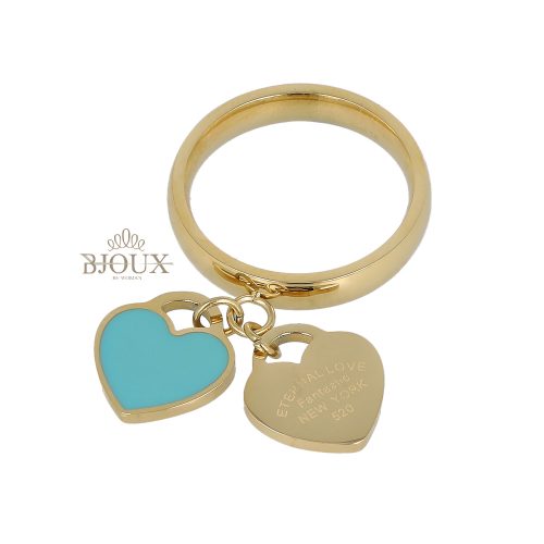 Anello acciaio con cuore pendente colorato