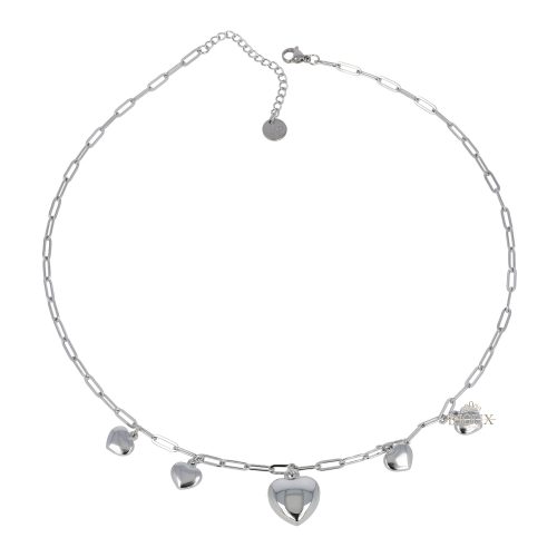 Collana con 5 cuoricini in acciaio rodio