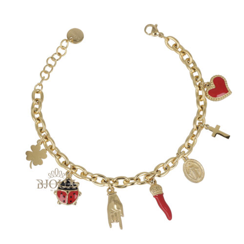Bracciale gold portafortuna coccinella black e red