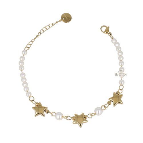 Bracciale con tre stelle e perline colore oro