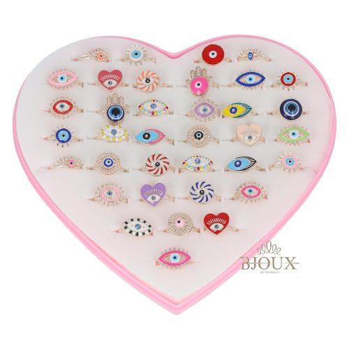 Anellini da bambina in box da 36 pezzi Fashion Eyes