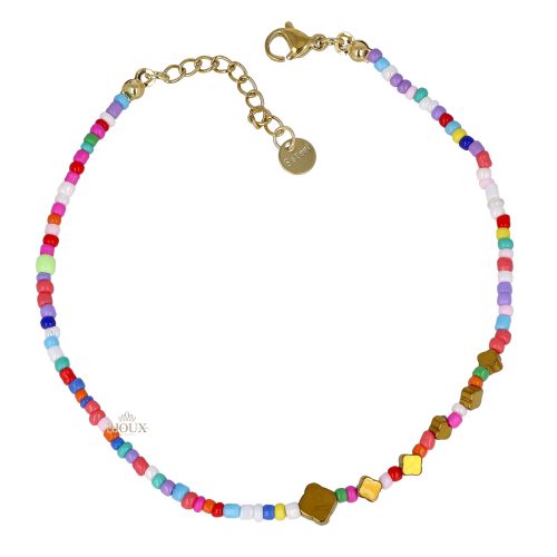 Cavigliera quadrifogli gold e perline colorate