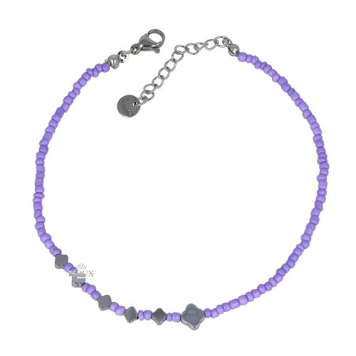 Cavigliera quadrifogli rodio e perline colorate