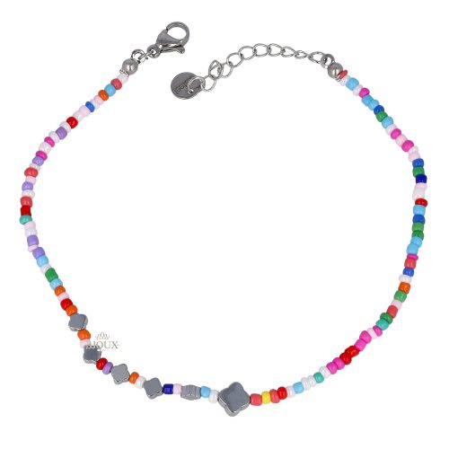 Cavigliera quadrifogli rodio e perline